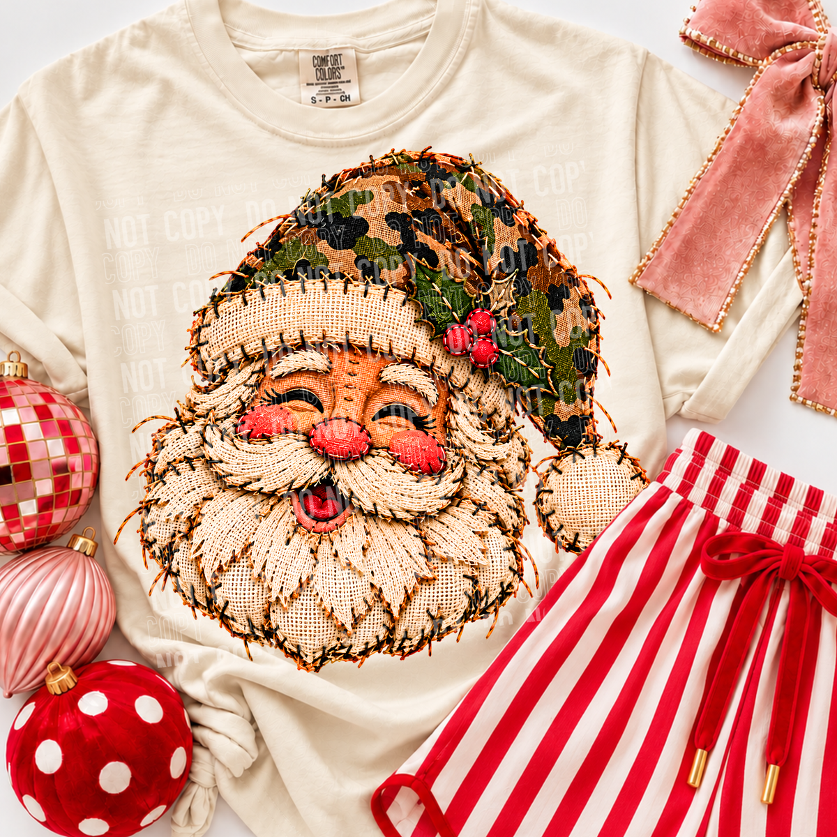 Santa Camo Hat Faux Yarn DTF Transfer