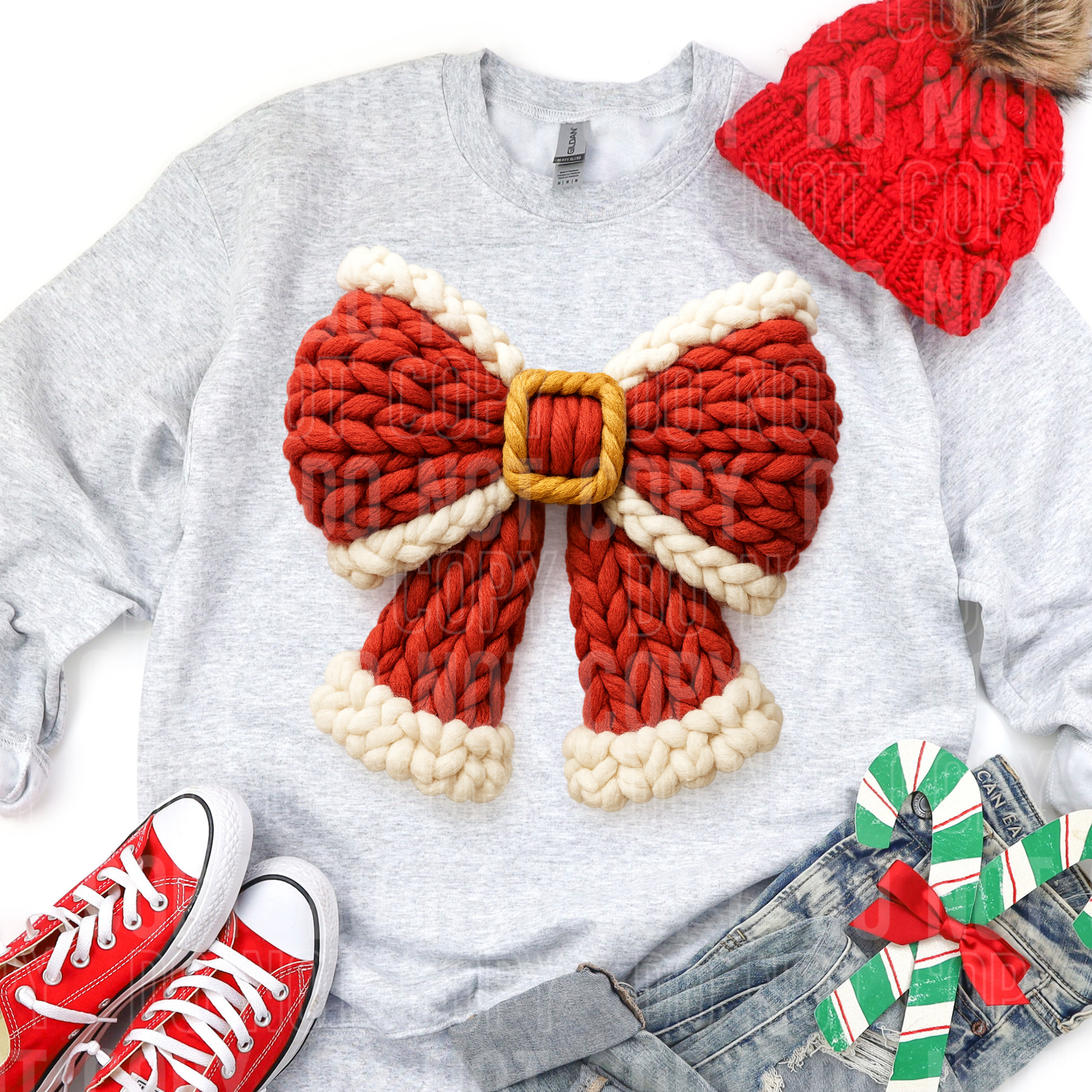 Santa Christmas Bow Yarn Faux DTF Transfer