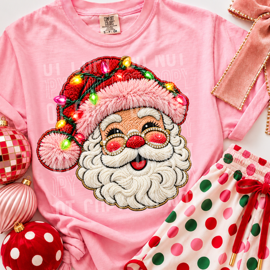 Santa Light Christmas Faux Embroidery DTF Transfer