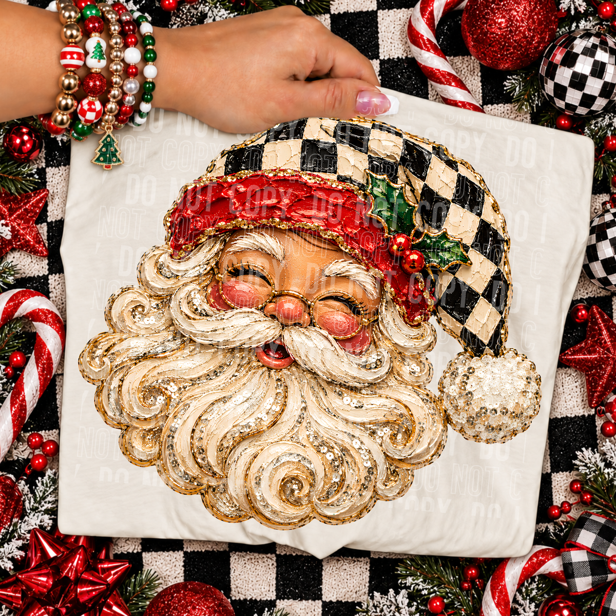Santa Eyes Closed Painted Faux DTF Transfer