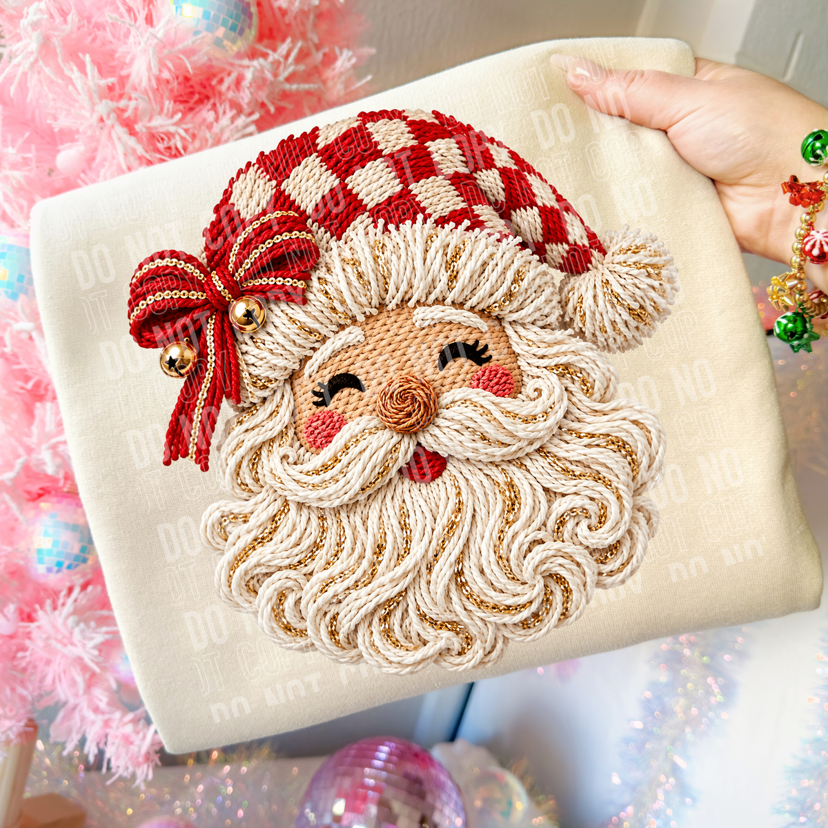 Santa Faux Yarn Embroidery DTF Transfer