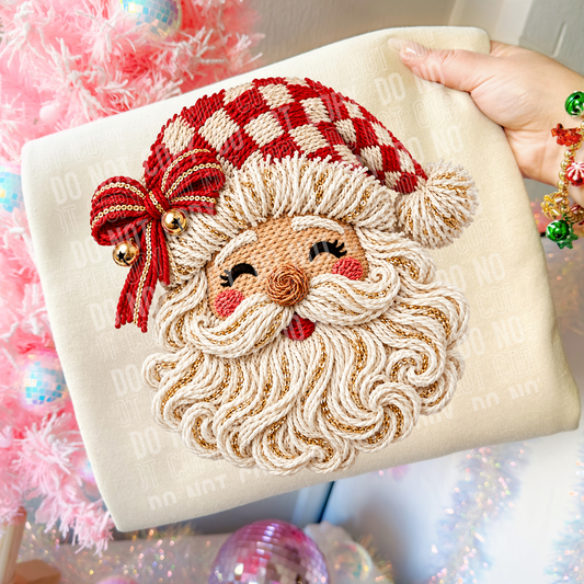 Santa Faux Yarn Embroidery DTF Transfer