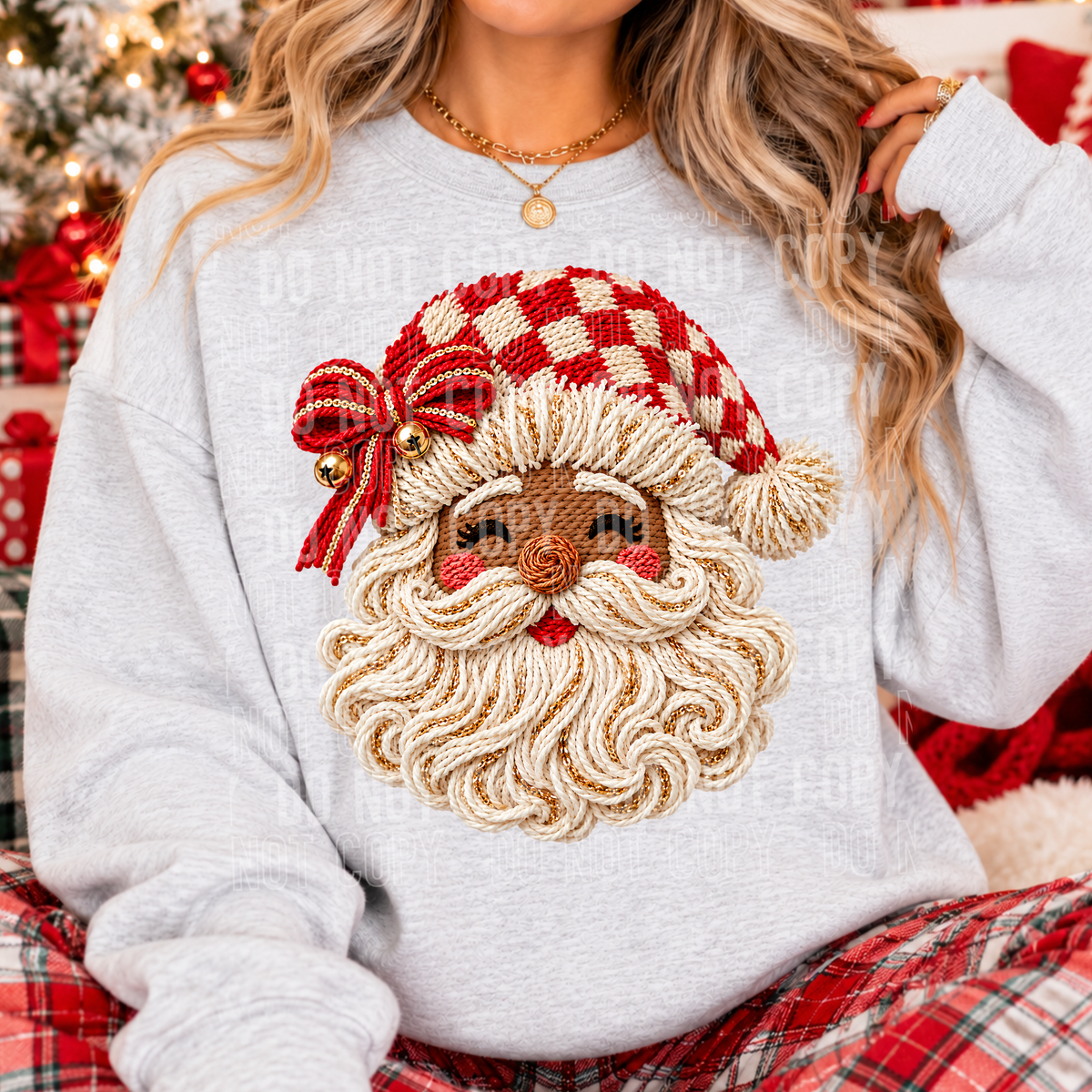 Santa Dark Faux Yarn Embroidery DTF Transfer