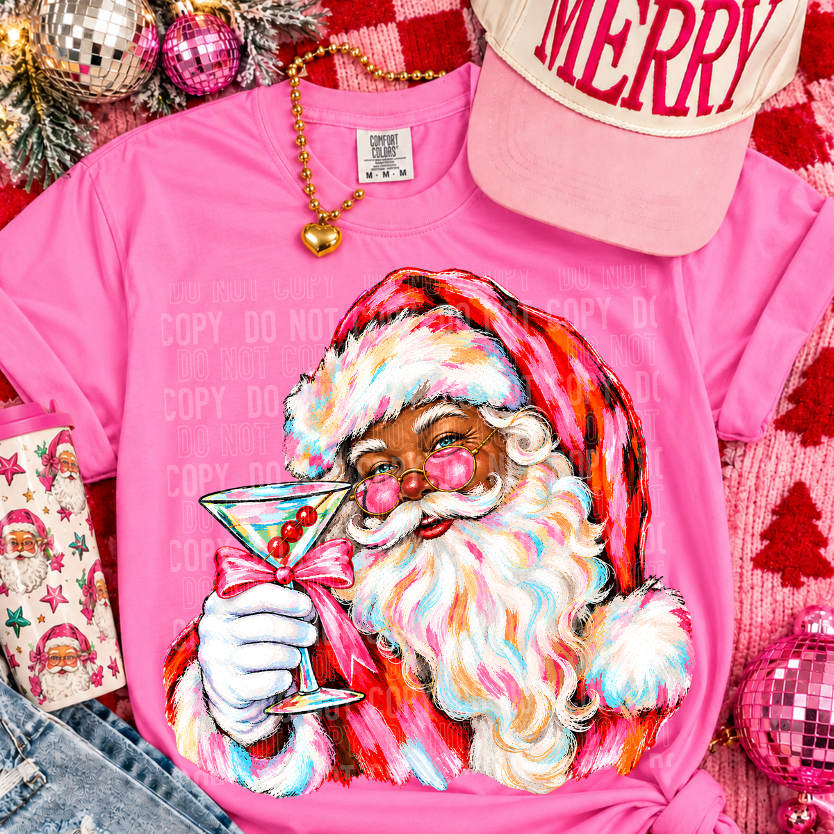 Santa Martini Dark DTF Transfer