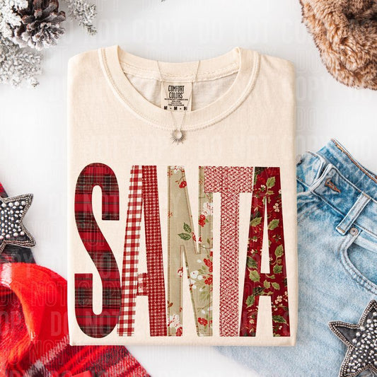 Santa Christmas Patchwork DTF Transfer