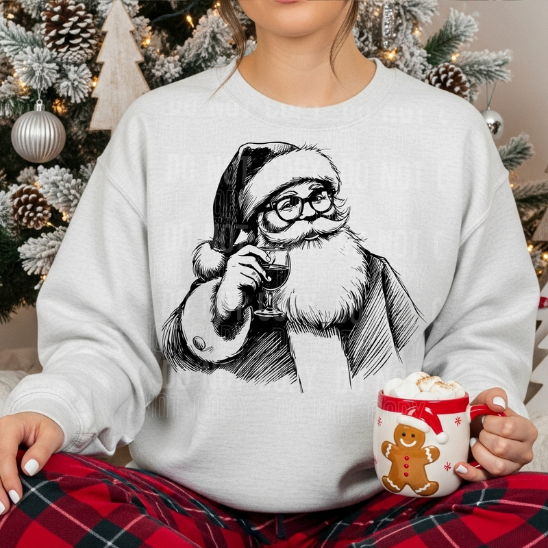 Santa Wine- Black DTF Transfer