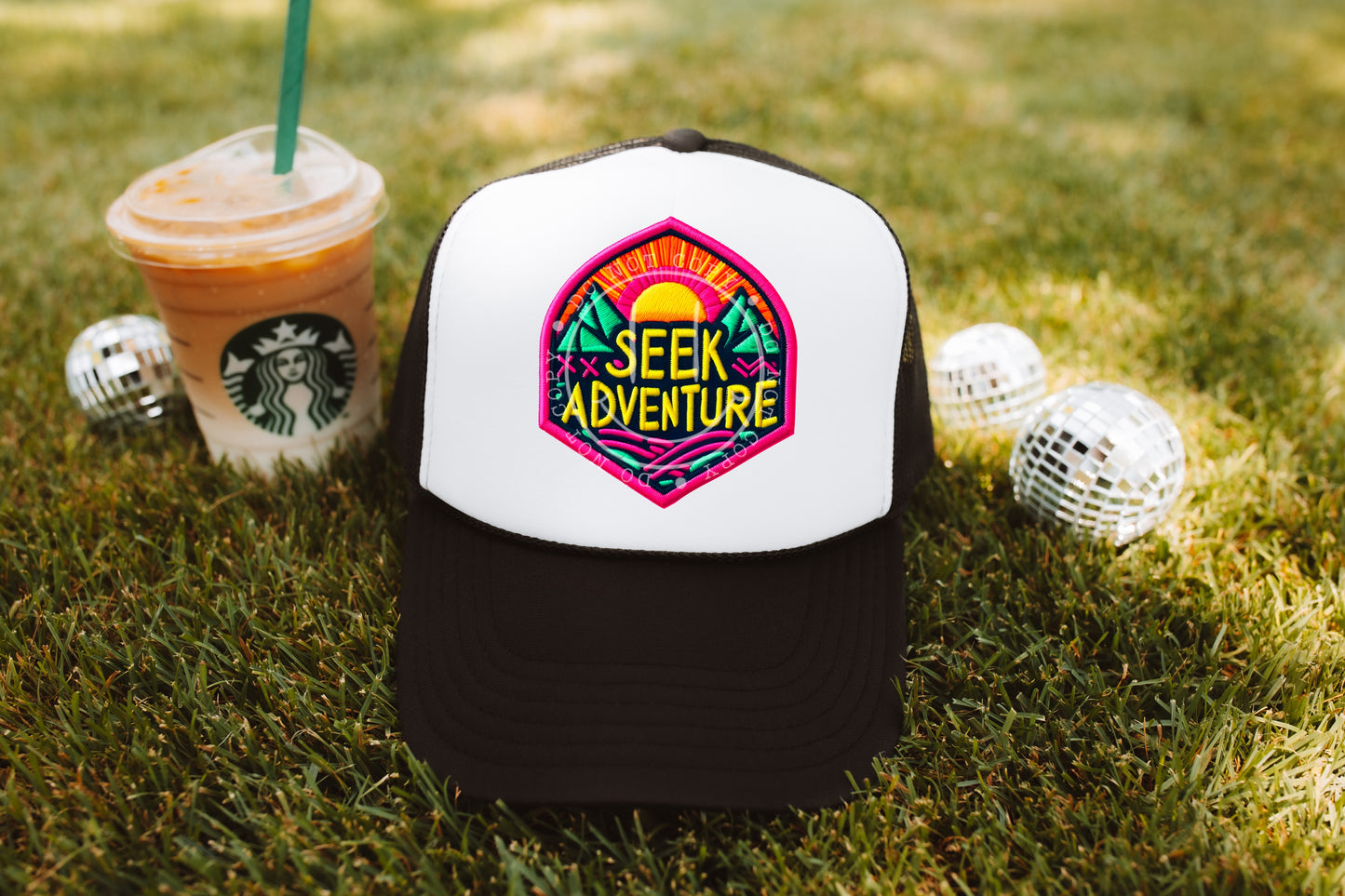 Seek Adventure Neon Hat Patch DTF Transfer