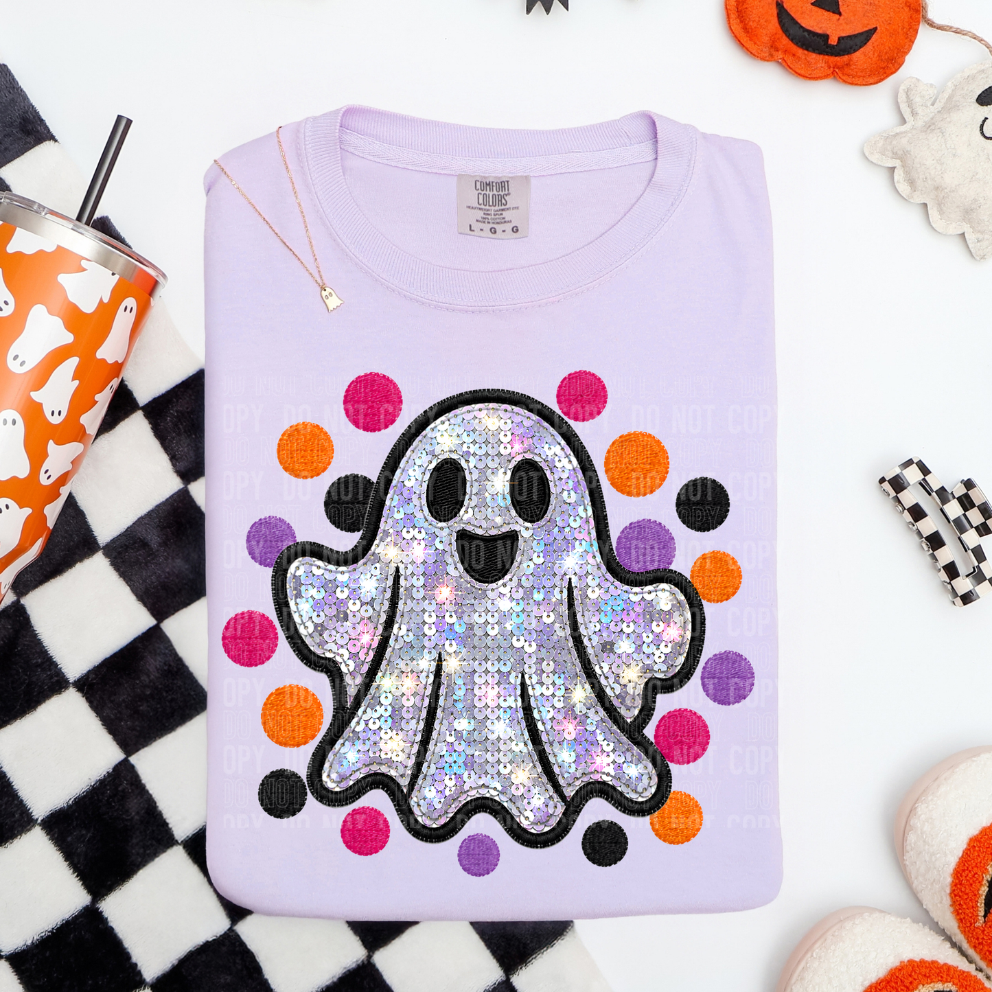 Sequin Ghost Polka Dot Faux Embroidery DTF Transfer