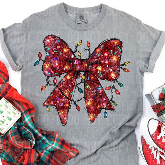 Sequined Faux Christmas Lights Bow DTF Transfer