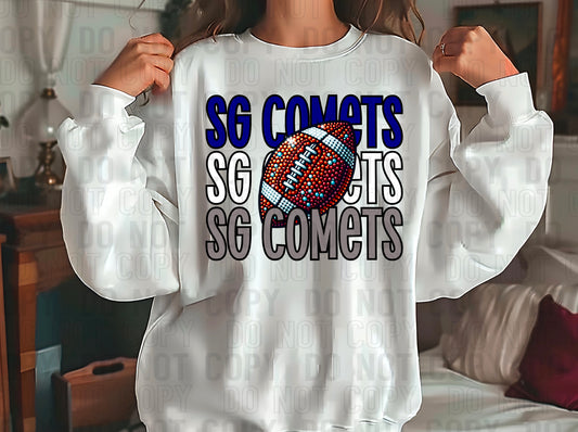 SG Comets Rhinestone Football Navy Blue White Grey DTF Transfer