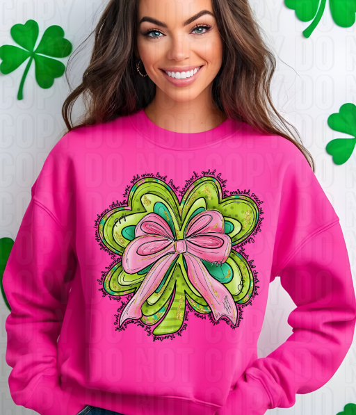 Shamrock W/ Pink Bow Black Words DTF Transfer