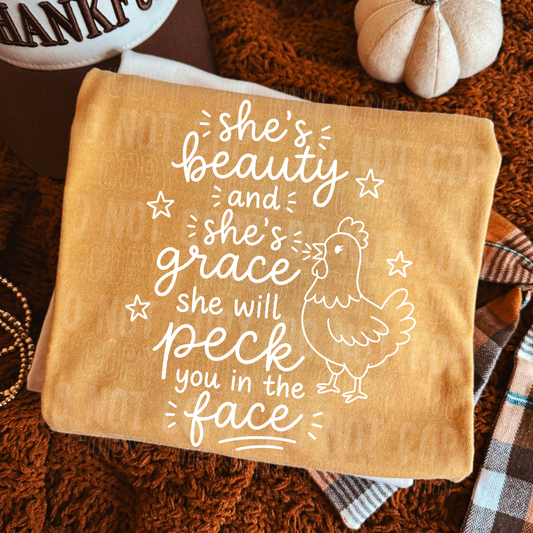 She's Beauty She's Grace White Font DTF Transfer
