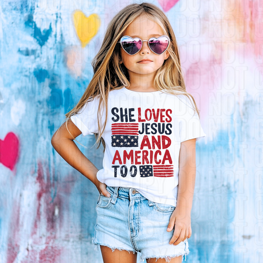 She Loves Jesus And America Too DTF Transfer