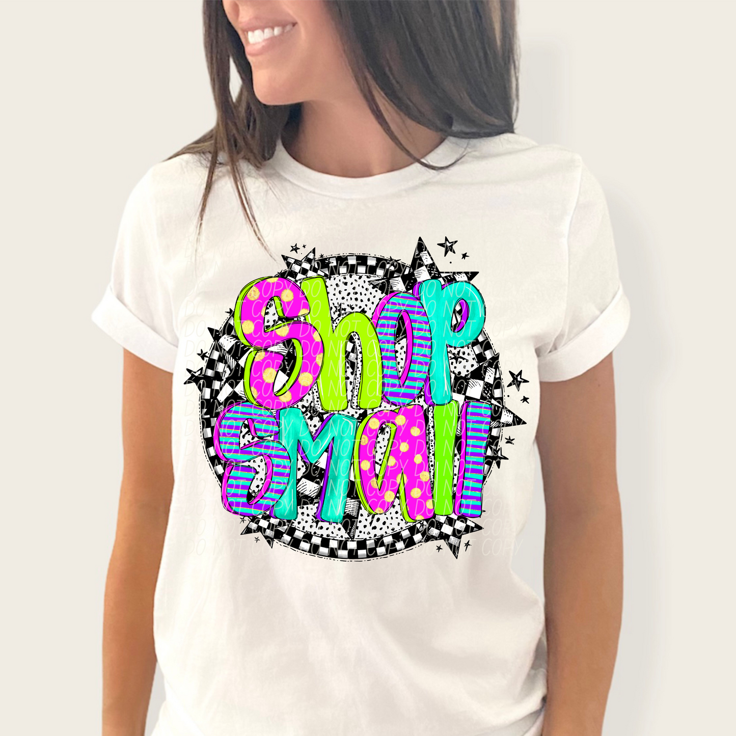 Shop Small Neon Checker DTF Transfer