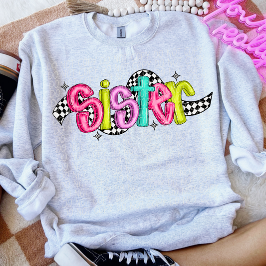 Sister Bright Checker DTF Transfer
