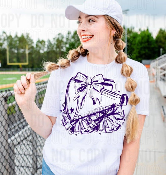 Sketchy Cheer Megaphone With Bow Custom Color Change Only DTF Transfer