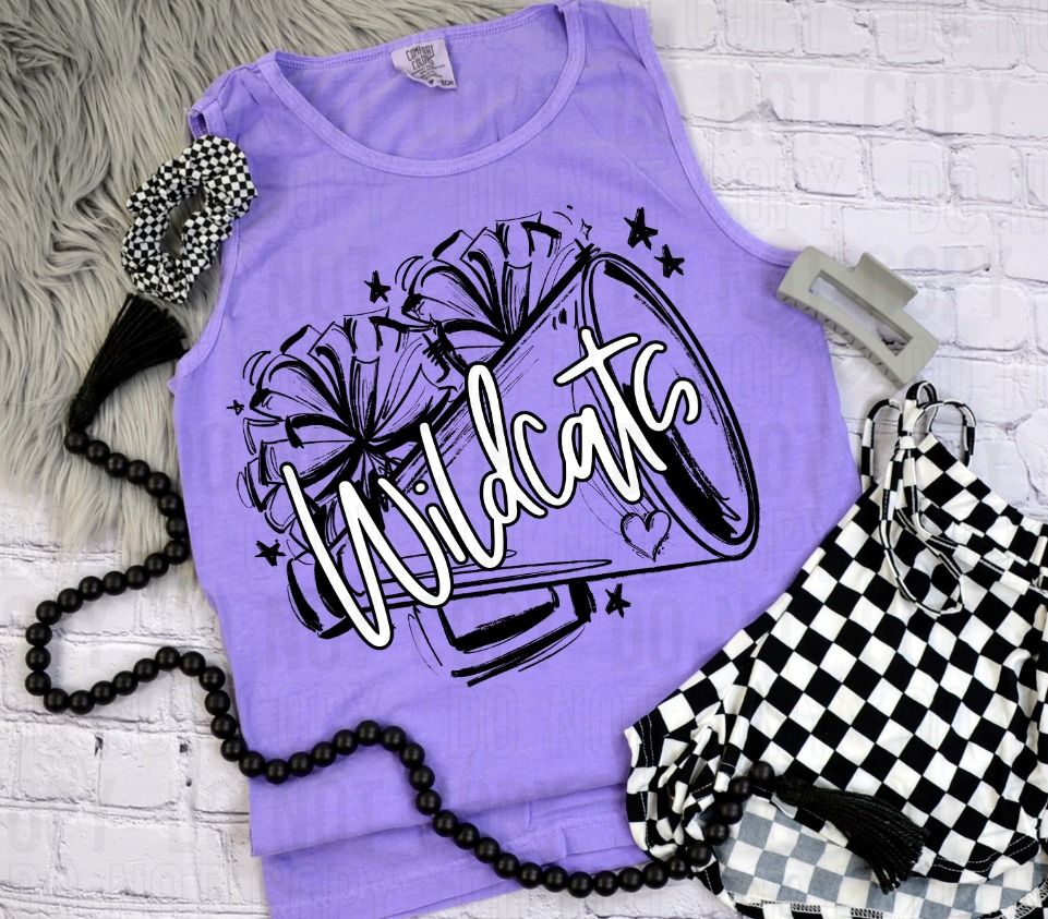 Sketchy Cheer Megaphone & Pom Poms Custom DTF Transfer