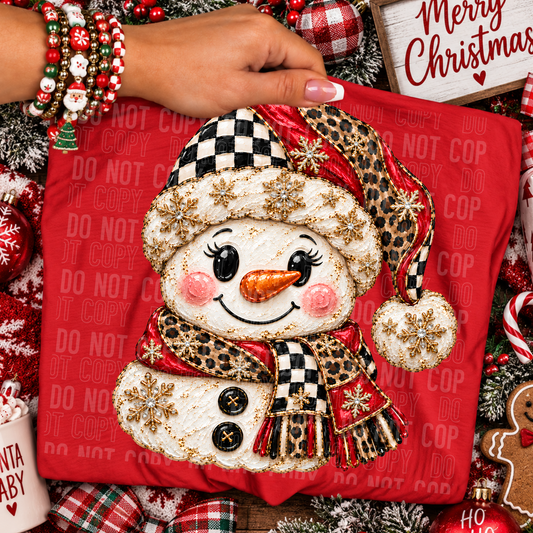 Snowman Checkered Leopard DTF Transfer