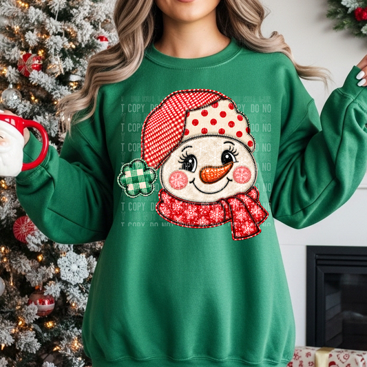 Snowman Faux Embroidery DTF Transfer