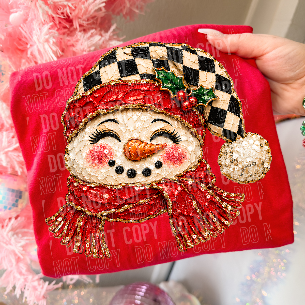 Snowman Eyes Closed Painted Faux DTF Transfer