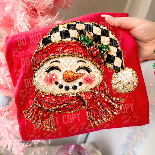 Snowman Eyes Closed Painted Faux DTF Transfer