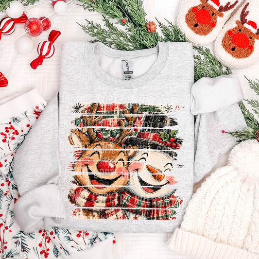 Snowman Reindeer Brushstroke DTF Transfer