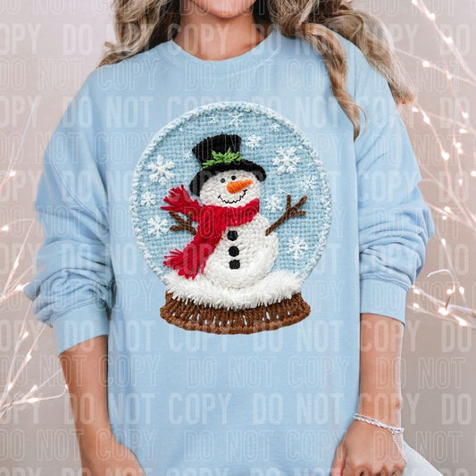 Snowman Globe Yarn Faux DTF Transfer