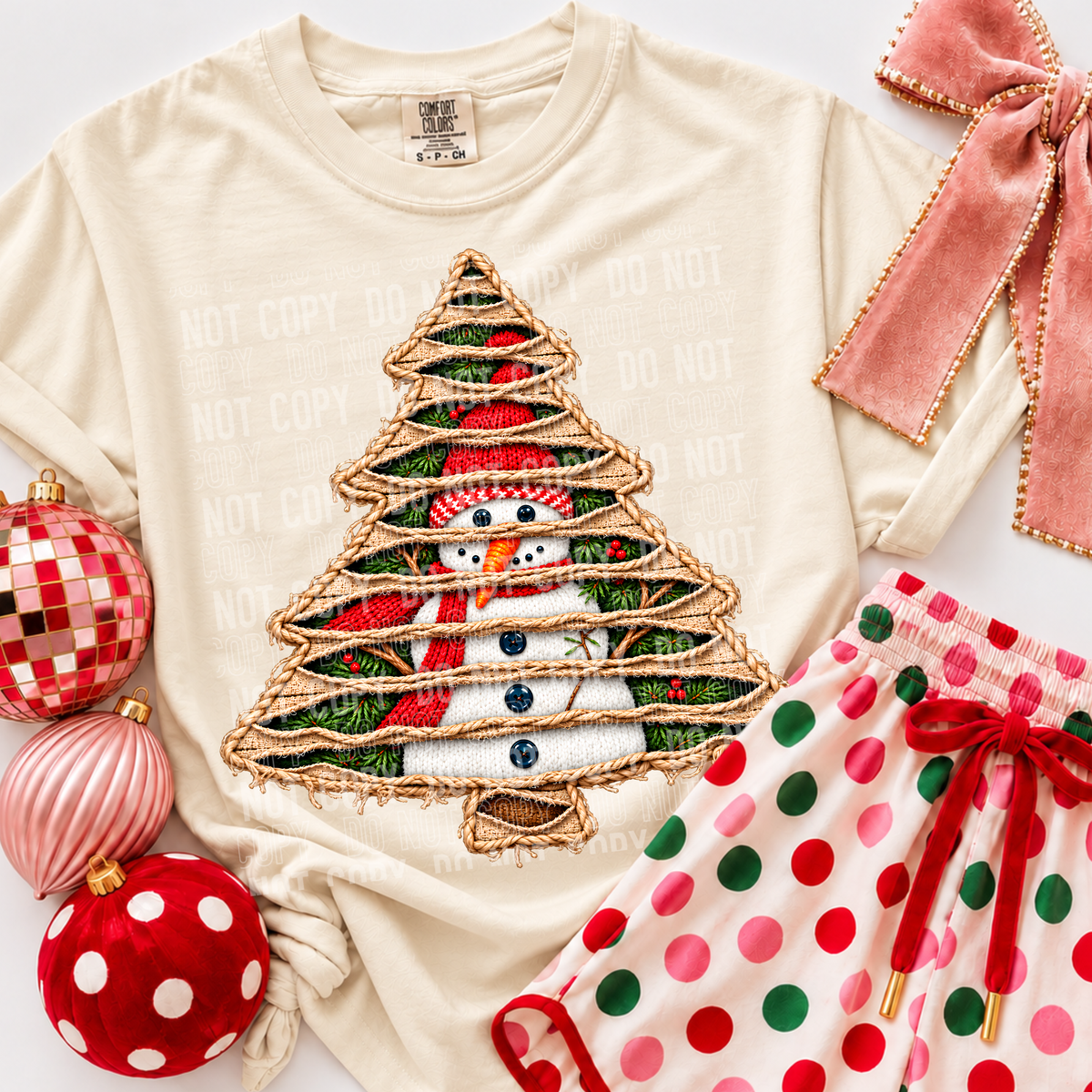 Snowman Christmas Tree Faux Yarn DTF Transfer
