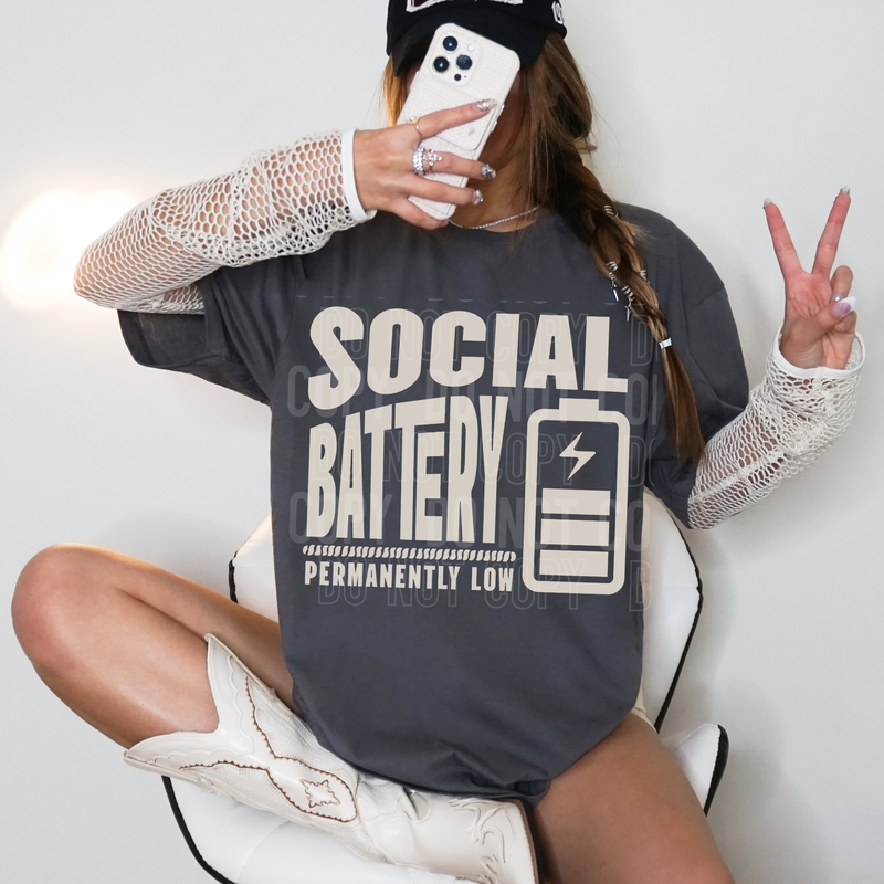 Social Battery Single Color Cream DTF Transfer