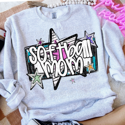 SOFTBALL MOM CS Bright Stars DTF Transfer