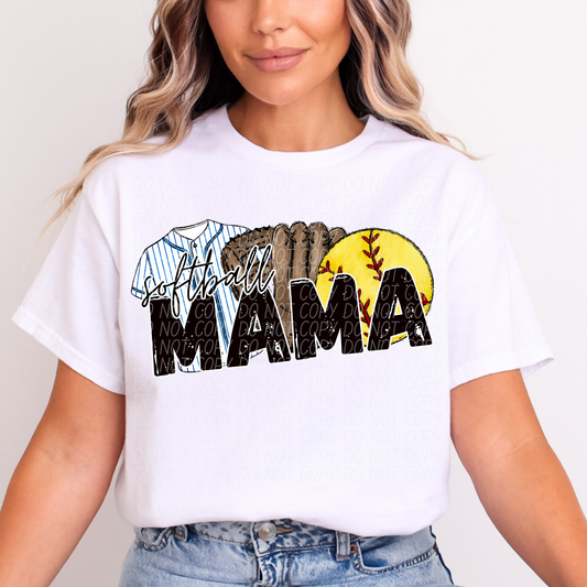 Softball Mama Blue DTF Transfer