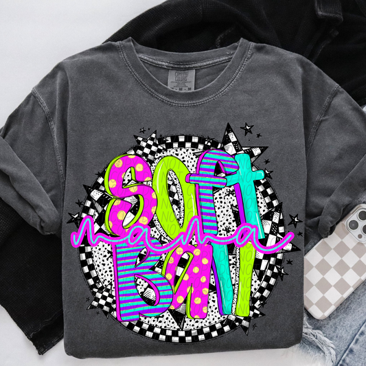 Softball Mama Neon Checker DTF Transfer