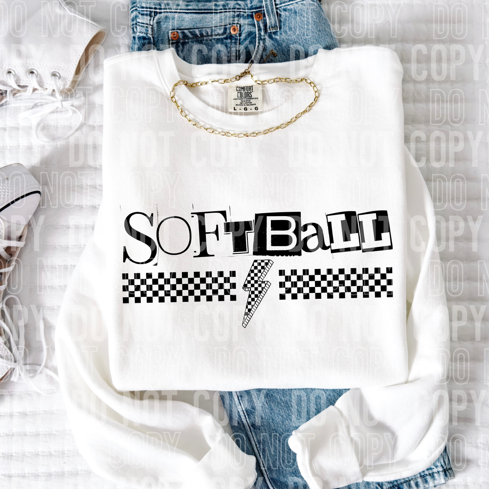 Softball Checkered Bolt Word DTF Transfer
