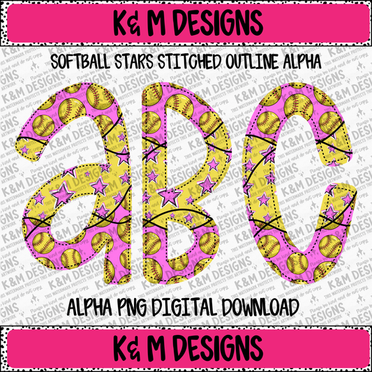 Softball Stars Stitched Outline Alpha PNG Set Digital Download