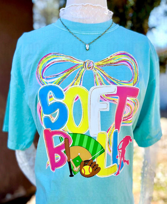 Softball Coquette Bow Comfort Color Tee
