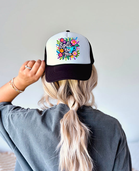 Spill The Tea Floral Hat Patch DTF Transfer