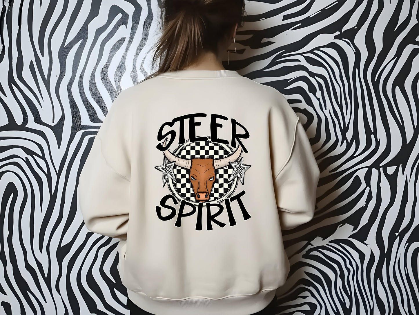 STEER MASCOT SPIRIT CHECKER CIRCLE SAG DTF Transfer