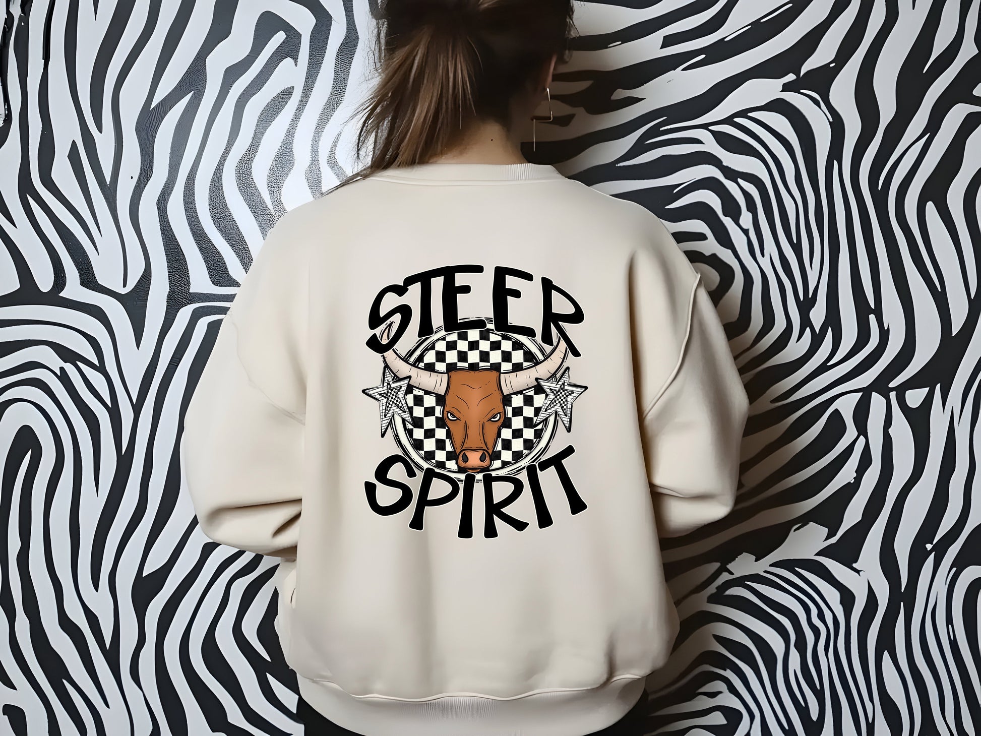 STEER MASCOT SPIRIT CHECKER CIRCLE SAG DTF Transfer