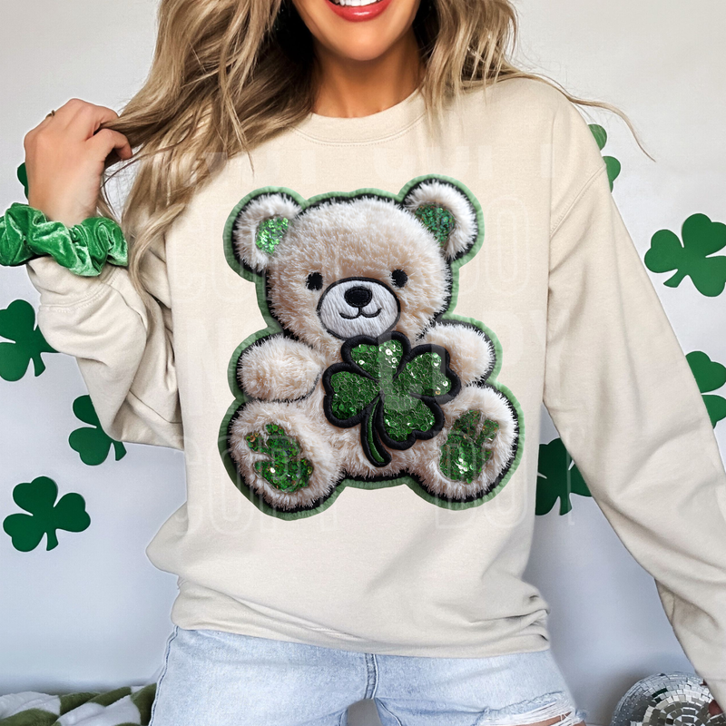 St. Patrick's Day Bear Sequined Embroidery Faux DTF Transfer