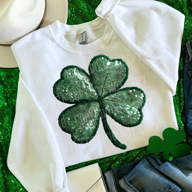 St. Patrick's Day Clover Sequin Yarn Faux DTF Transfer