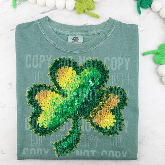 St. Patrick's Day Ombre Clover Embroidery Sequin Faux DTF Transfer