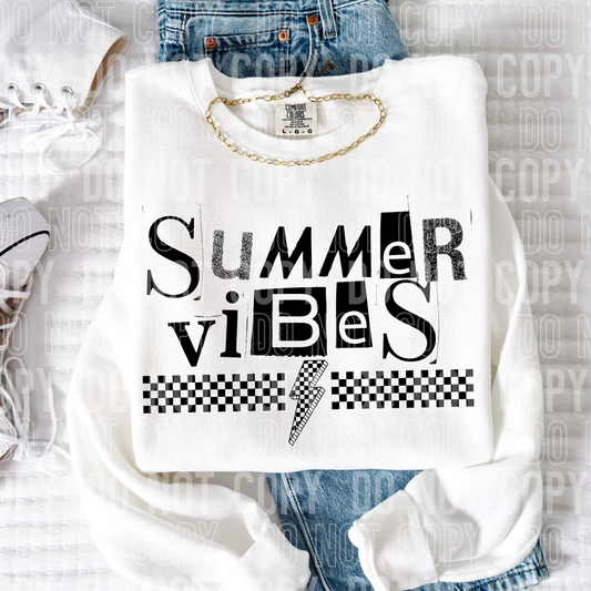 Summer Vibes Checkered Bolt Word DTF Transfer