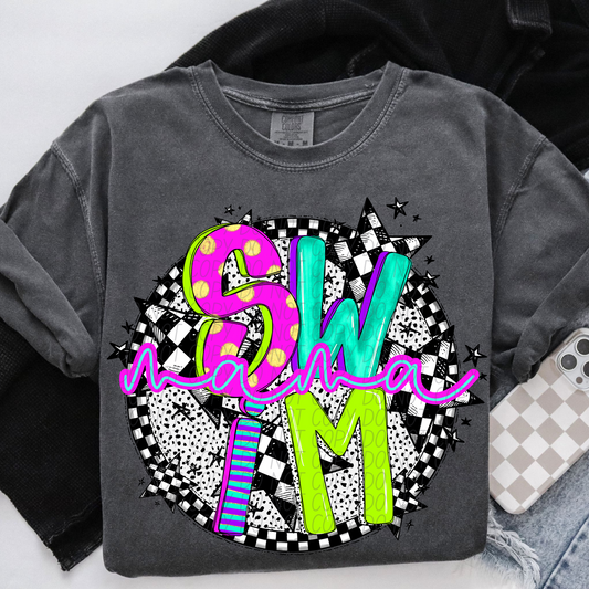 Swim Mama Neon Checker DTF Transfer