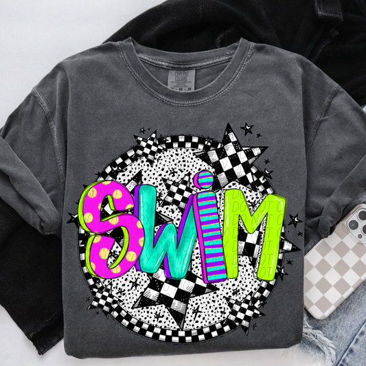 Swim Neon Checker DTF Transfer