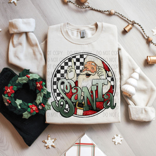 Santa Retro Checkered Circle DTF Transfer