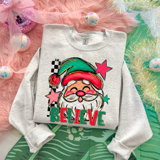Believe Santa Checkered & Stars DTF Transfer