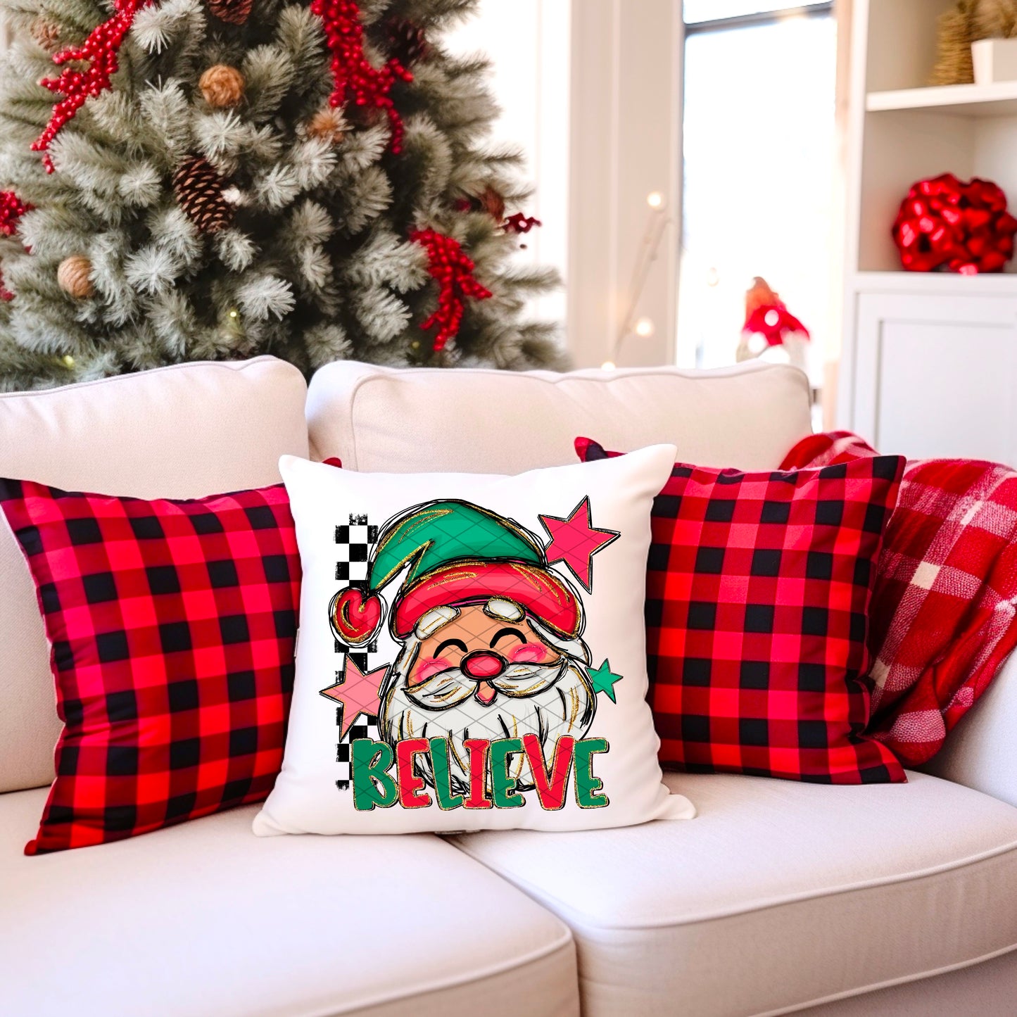 Believe Santa Checkered & Stars DTF Transfer