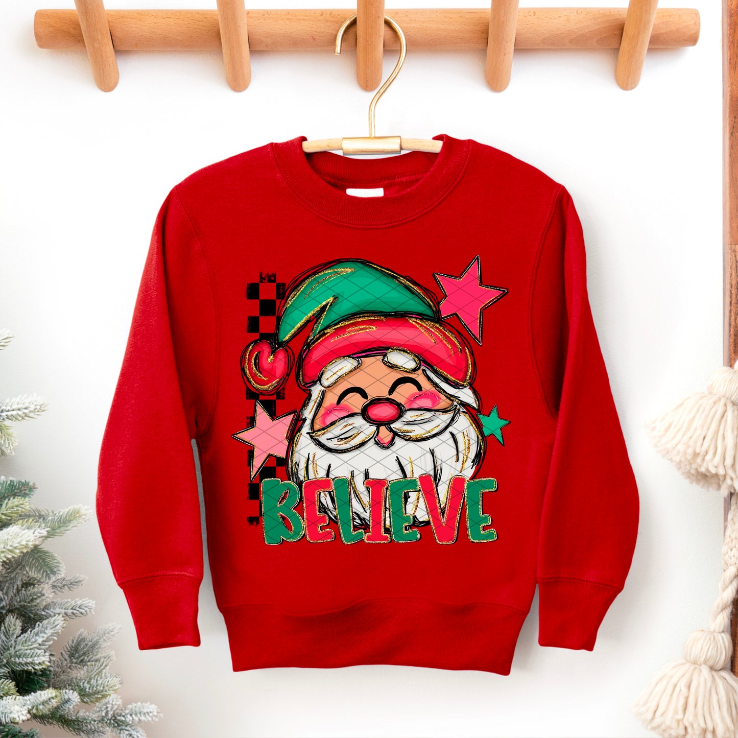Believe Santa Checkered & Stars DTF Transfer