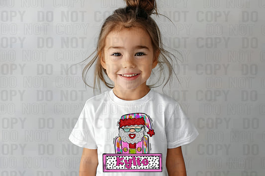 Santa Bright Colors (Girl) With Name Plate Personalized DTF Transfer