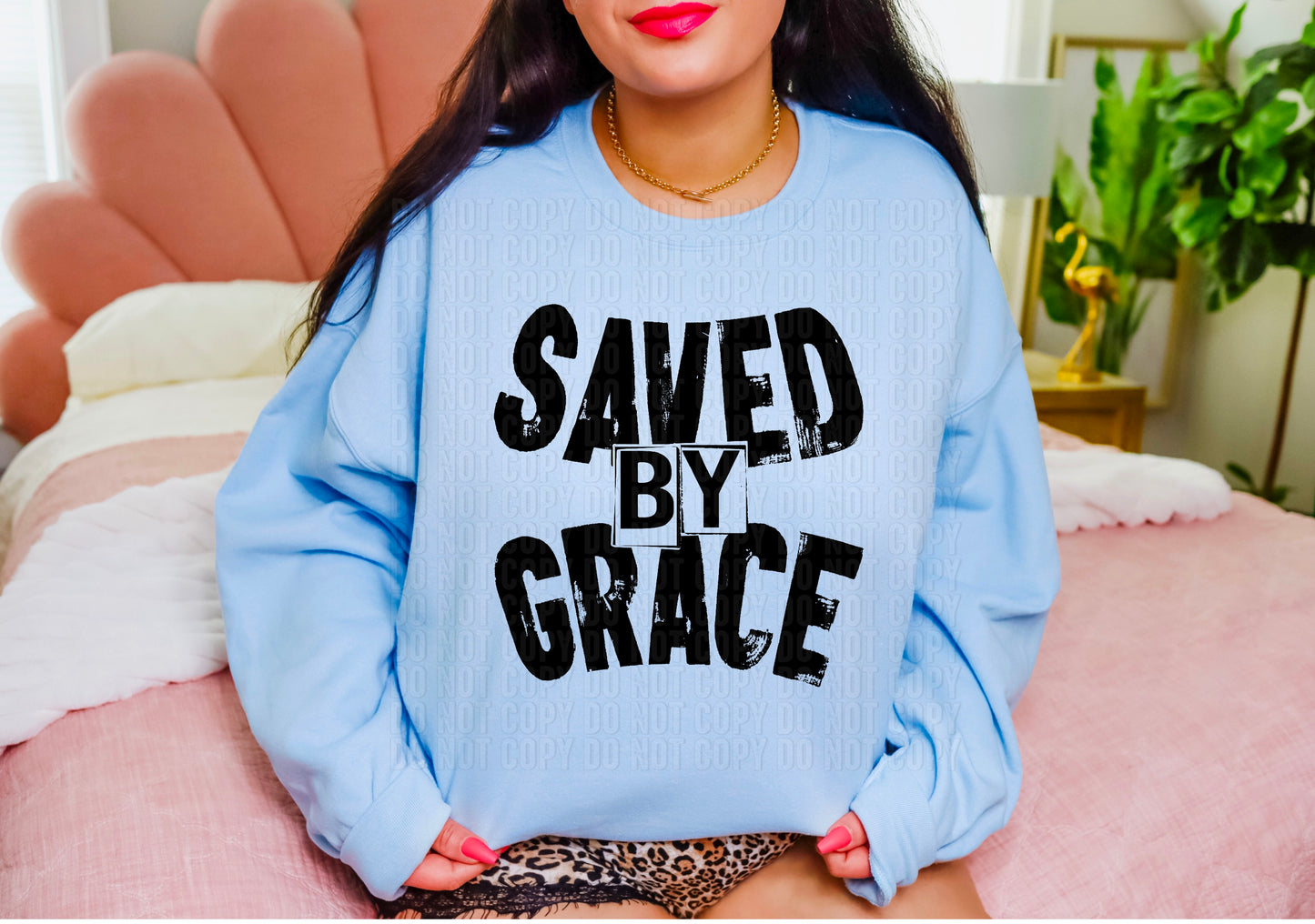 Saved By Grace Black Font DTF Transfer